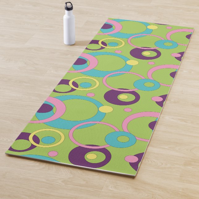 Tapis de Yoga Cercles Verts Funky (En situation)