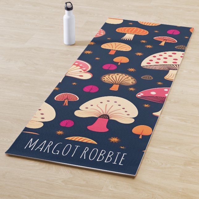 Tapis De Yoga Champignons amusants Motif d'aquarelle rose bleu (En situation)