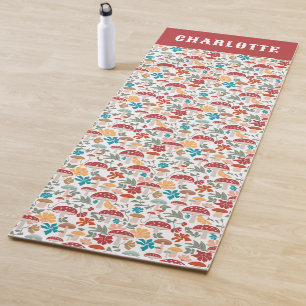 Tapis De Yoga Champignons et fleurs du milieu du siècle moderne 