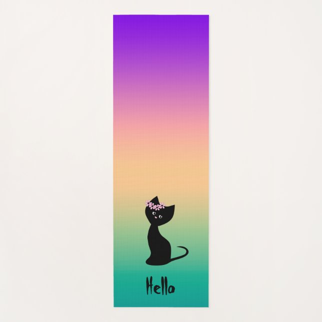 Tapis De Yoga Chat chaton noir mignon dégradé d'été personnalisé (Devant)