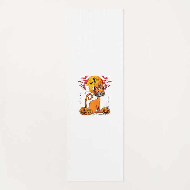 Tapis De Yoga Chat Citrouille sculpté Horreur tête Halloween pro (Devant)