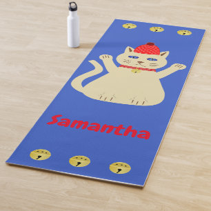 Tapis De Yoga Chat de Noël mignon Nom personnalisé
