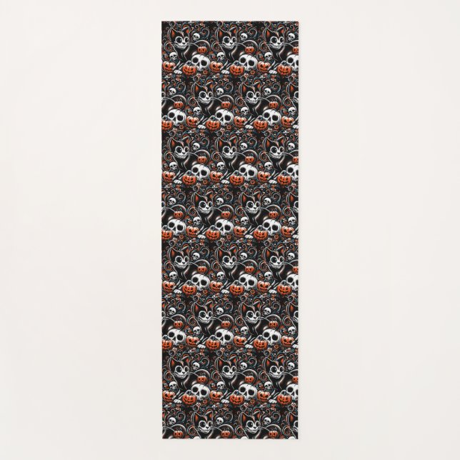 Tapis De Yoga Chat éffrayant avec des crânes (Devant)