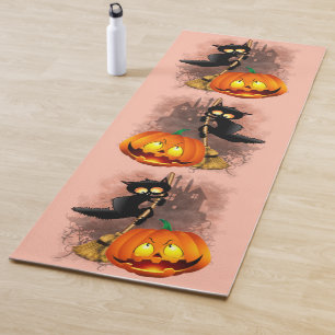 Tapis De Yoga Chat effrayé par Citrouille Fun Halloween caractèr