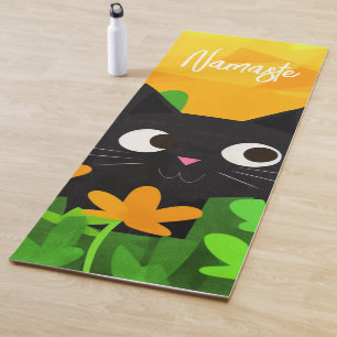 Tapis De Yoga Chat floral vert orange noir personnalisé