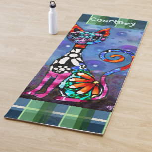Tapis De Yoga Chat Kitty Abstrait Drôle aux Grands Yeux