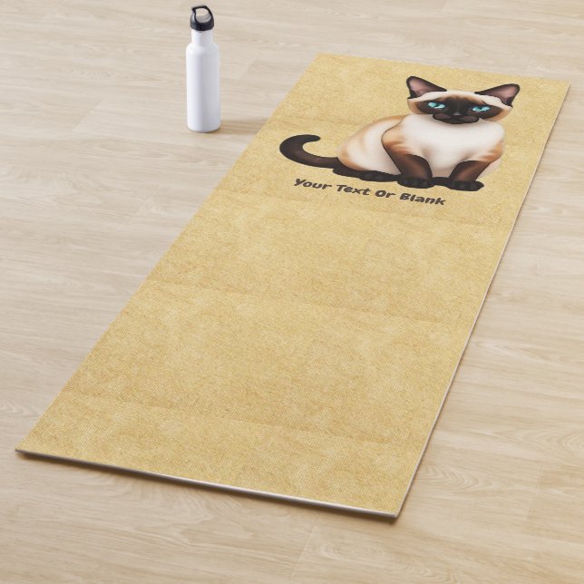 Tapis De Yoga Chat Siamois Sur Vieux Papier (En situation)