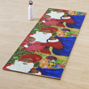Tapis De Yoga Chats de Yoga de Noël - Art du Père Noël Noir