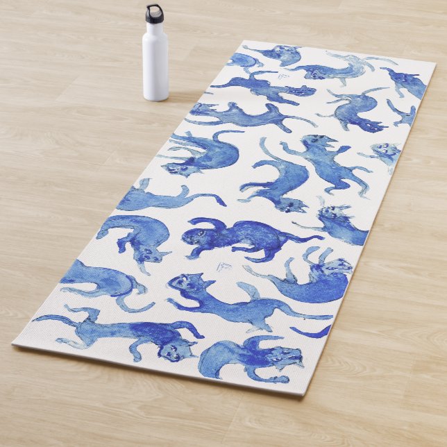 Tapis de yoga Chats Flottants Bleu Ming  (En situation)
