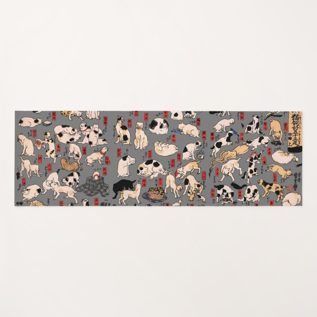 Tapis De Yoga chats japonais Ukiyo-e Funny kitty (Devant (Horizontal))