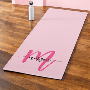 Tapis De Yoga Chaud rose moderne Script Girl Monogramme Nom