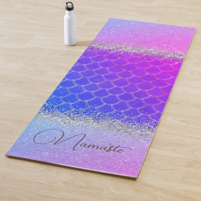 Tapis De Yoga Chaud rose violet sirène échelles brillant (En situation)