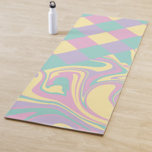 Tapis De Yoga Chèques et perles Pastel Rose, Jaune, Violet & Ver