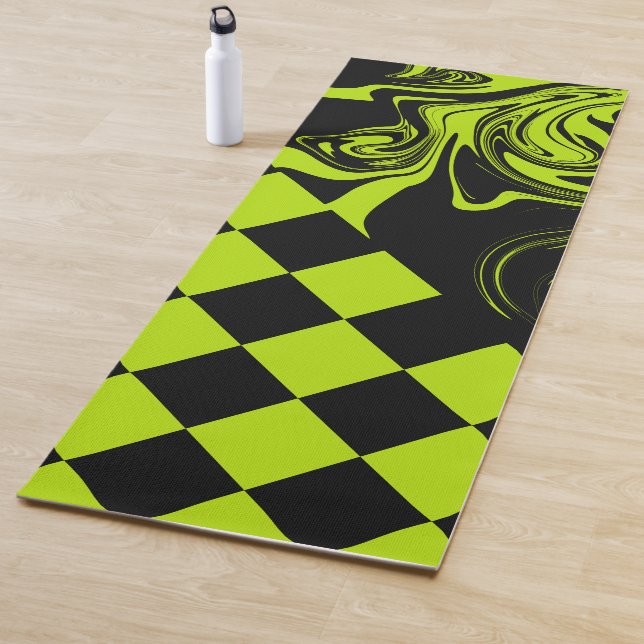 Tapis De Yoga Chèques et permules - Lime vert et noir (En situation)