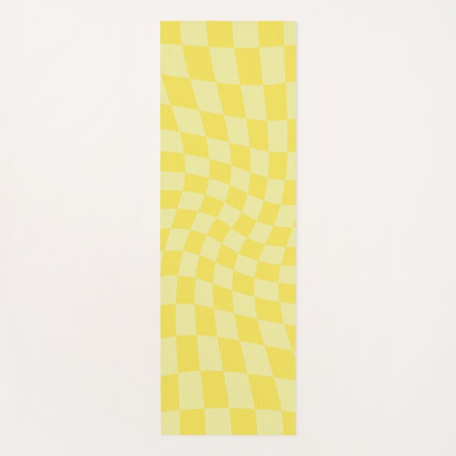 Tapis De Yoga Chèques Retro Pastel Jaune en damier dépoli (Devant)