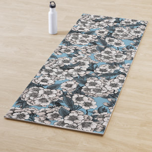 Tapis De Yoga Cherry blossom in white and blue
