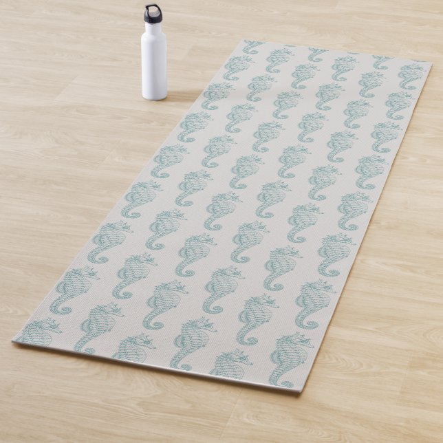 Tapis De Yoga Chevaux de mer tropicaux, Motif hippocampe - gris  (En situation)