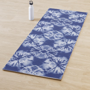 Tapis De Yoga Chibori Indigo Blue Tie Dye Abstrait