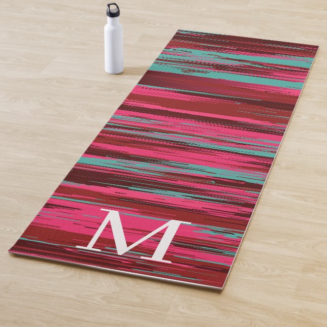 Tapis De Yoga Chic Colorful Abstract Red &Pink Monogram (En situation)