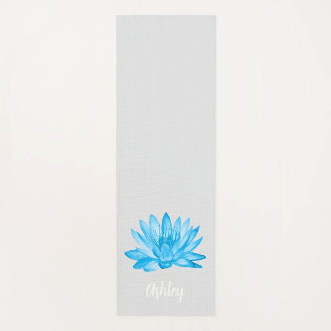 Tapis De Yoga chic lotus baby blue personalized script (Devant)