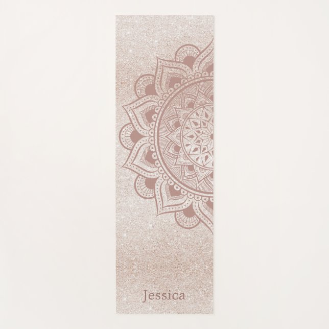 Tapis De Yoga Chic Rose Gold Yogi Mandala Namaste Om Nom personn (Devant)