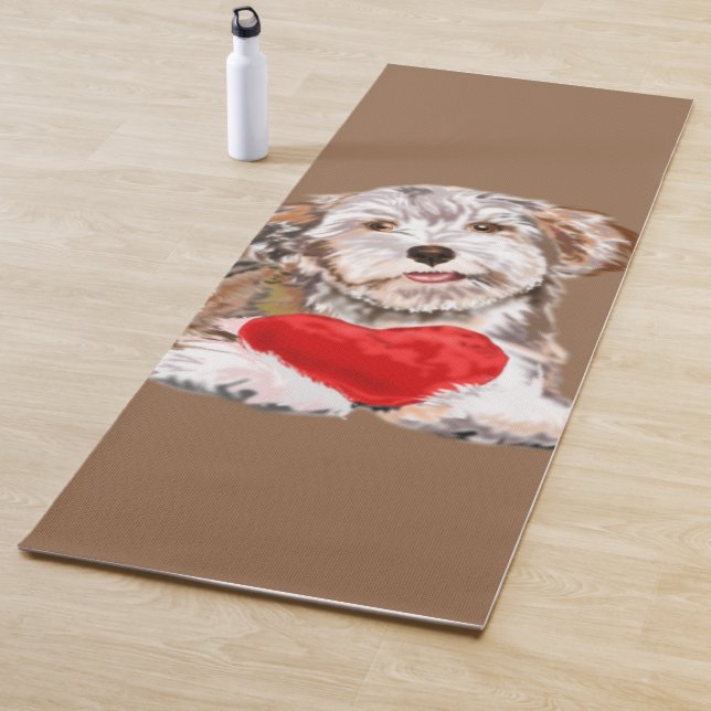 Tapis De Yoga Chien avec Coeur Yoga Mat Aimer Couleurs Personnal (En situation)
