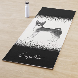 Tapis De Yoga Chien Basenji Mignon En Noir Et Blanc & Texte Pers