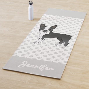 Tapis De Yoga Chien de dessin animé Boston Terrier noir et blanc