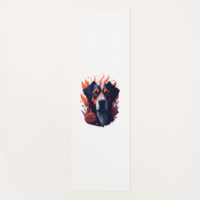 Tapis De Yoga Chien et fleurs (Devant)