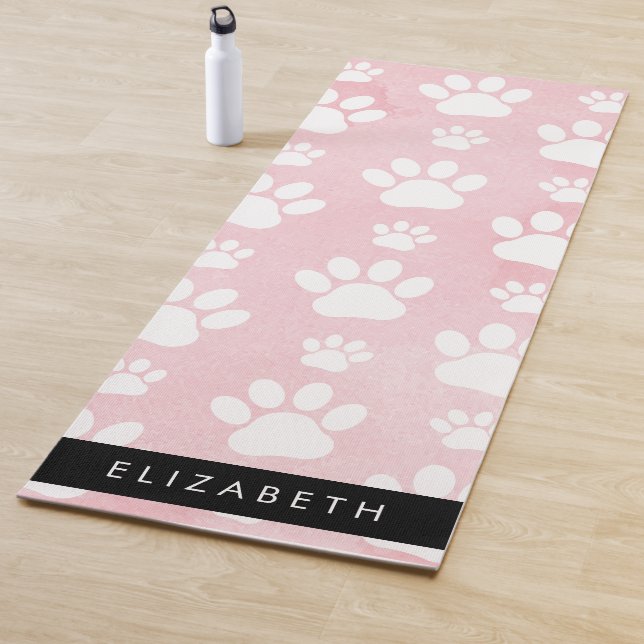 Tapis De Yoga Chien Paws, White Paws, Aquarelles roses, Votre No (En situation)