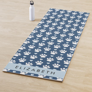 Tapis De Yoga Chien Paws, White Paws, Blue Hearts, Votre Nom