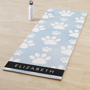 Tapis De Yoga Chien Paws, White Paws, Blue Watercolor, Votre nom