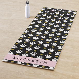Tapis De Yoga Chien Paws, White Paws, Gold Hearts, Votre Nom