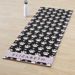 Tapis De Yoga Chien Paws, White Paws, Lilac Hearts, Votre Nom