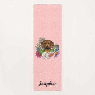 Tapis De Yoga Chien Rhodesian Ridgeback avec fleurs et nom Rose