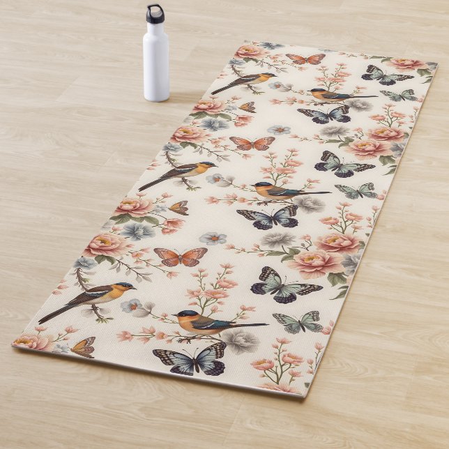 Tapis De Yoga Chinoiserie Bird and Butterfly Harmony (En situation)