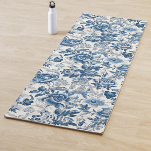 Tapis De Yoga Chinoiserie Bleu et Blancs Fleurs florales
