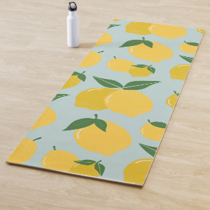 Tapis De Yoga Citron Motif Fruit Rétro Jaune Sur Vert