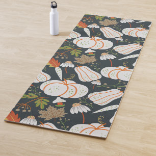 Tapis De Yoga Citrouille continu motif floral noir et blanc