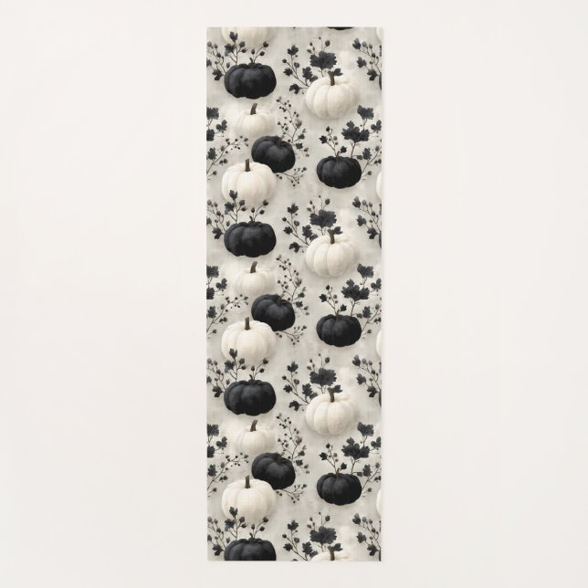 Tapis De Yoga Citrouille noir et blanc design automne (Devant)