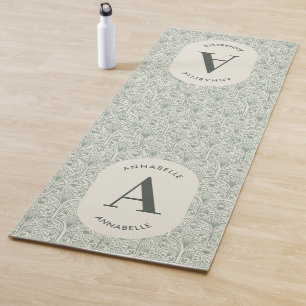 Tapis De Yoga Classé sauge vert famille monogramme élégant moder