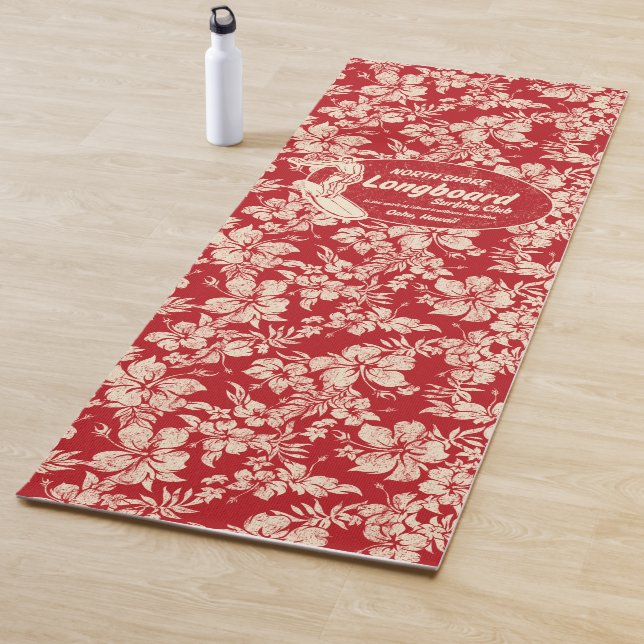 Tapis De Yoga Club Surf Longboard Logo et Hibiscus Hawaiian (En situation)