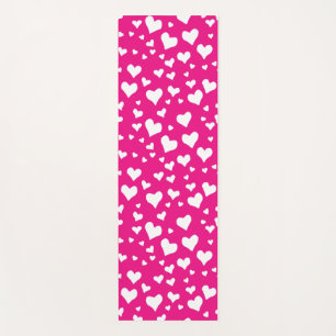 Tapis De Yoga Coeurs de balaie blanche sur Fuchsia rose