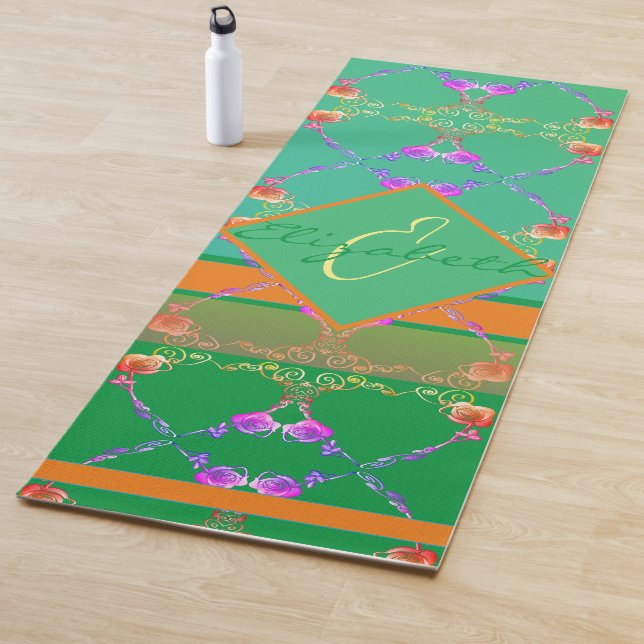 Tapis De Yoga Coeurs roses sur Turquoise et Apricot (En situation)