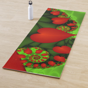 Tapis De Yoga Coeurs rouges Lime vert Moderne Art Abstrait fract