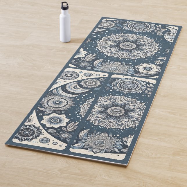 Tapis De Yoga Collage bleu foncé et blanc cassé (En situation)