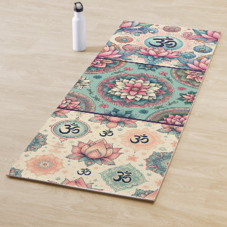 Tapis De Yoga Collage de Mandalas Turquoise et pêche