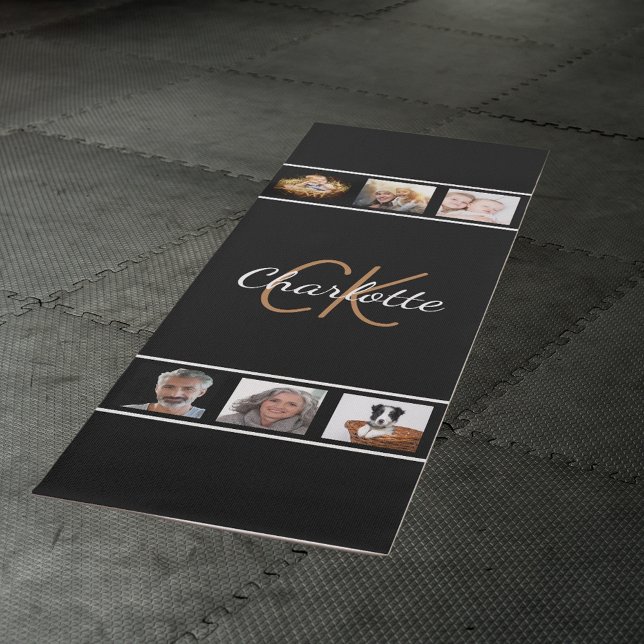 Tapis De Yoga Collage de photos personnalisé monogramme script n (Créateur téléchargé)