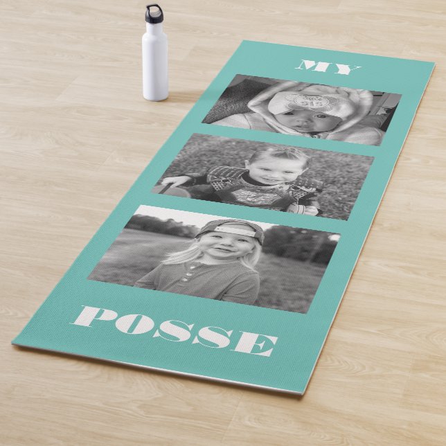 Tapis De Yoga Collage personnalisé noir et blanc photo Turquoise (En situation)