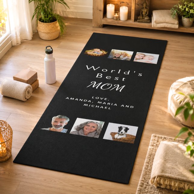 Tapis De Yoga Collage photo de mère noir (Créateur téléchargé)